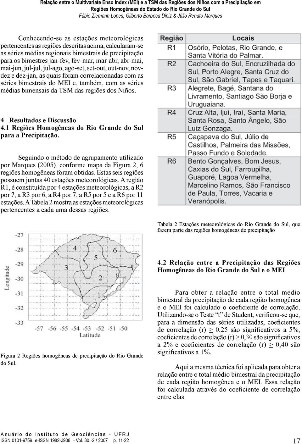 regiões dos Niños. 4 Resultados e Discussão 4.1 Regiões Homogêneas do Rio Grande do Sul para a Precipitação.