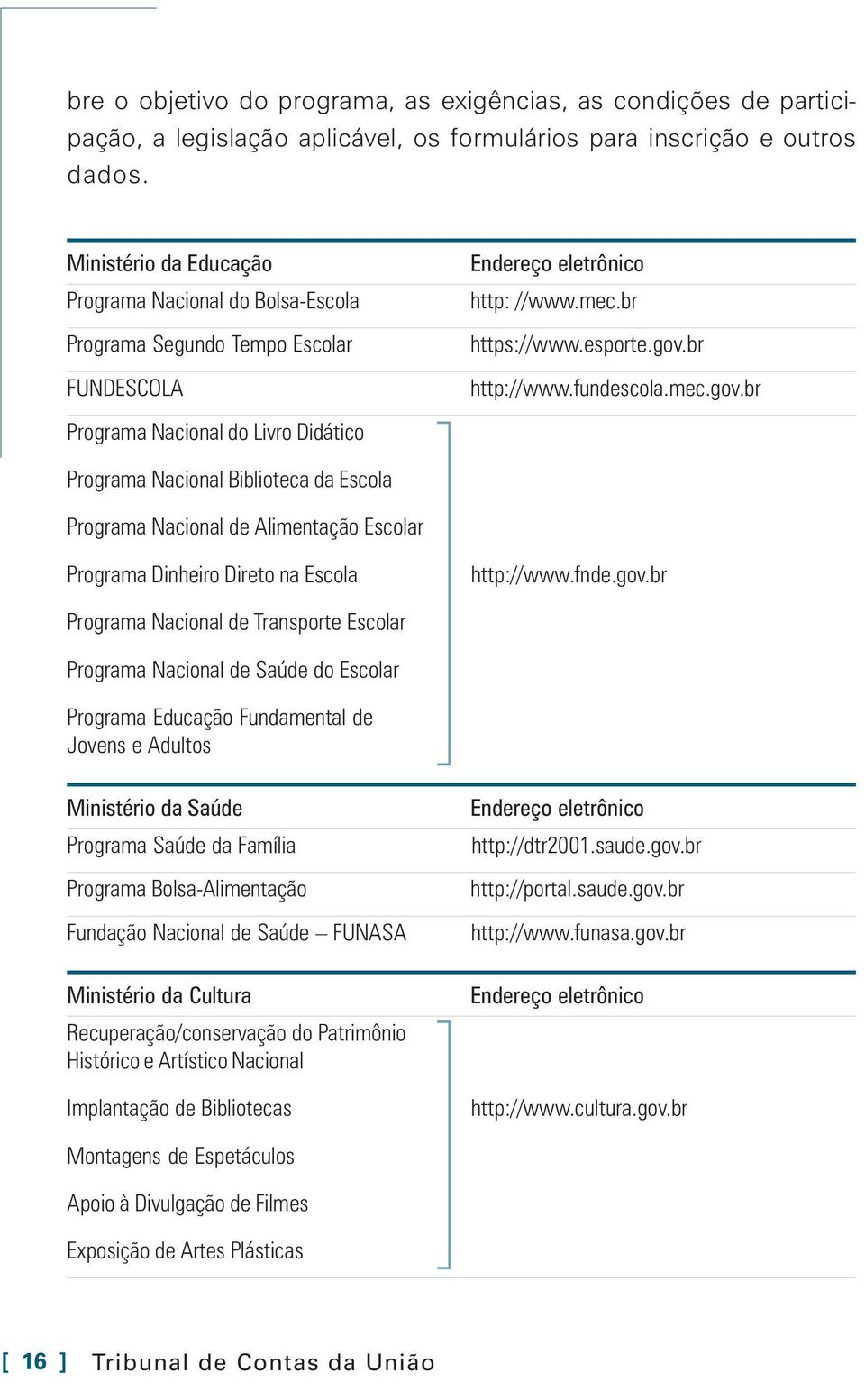 br http://www.fundescola.mec.gov.br Programa Nacional do Livro Didático Programa Nacional Biblioteca da Escola Programa Nacional de Alimentação Escolar Programa Dinheiro Direto na Escola http://www.