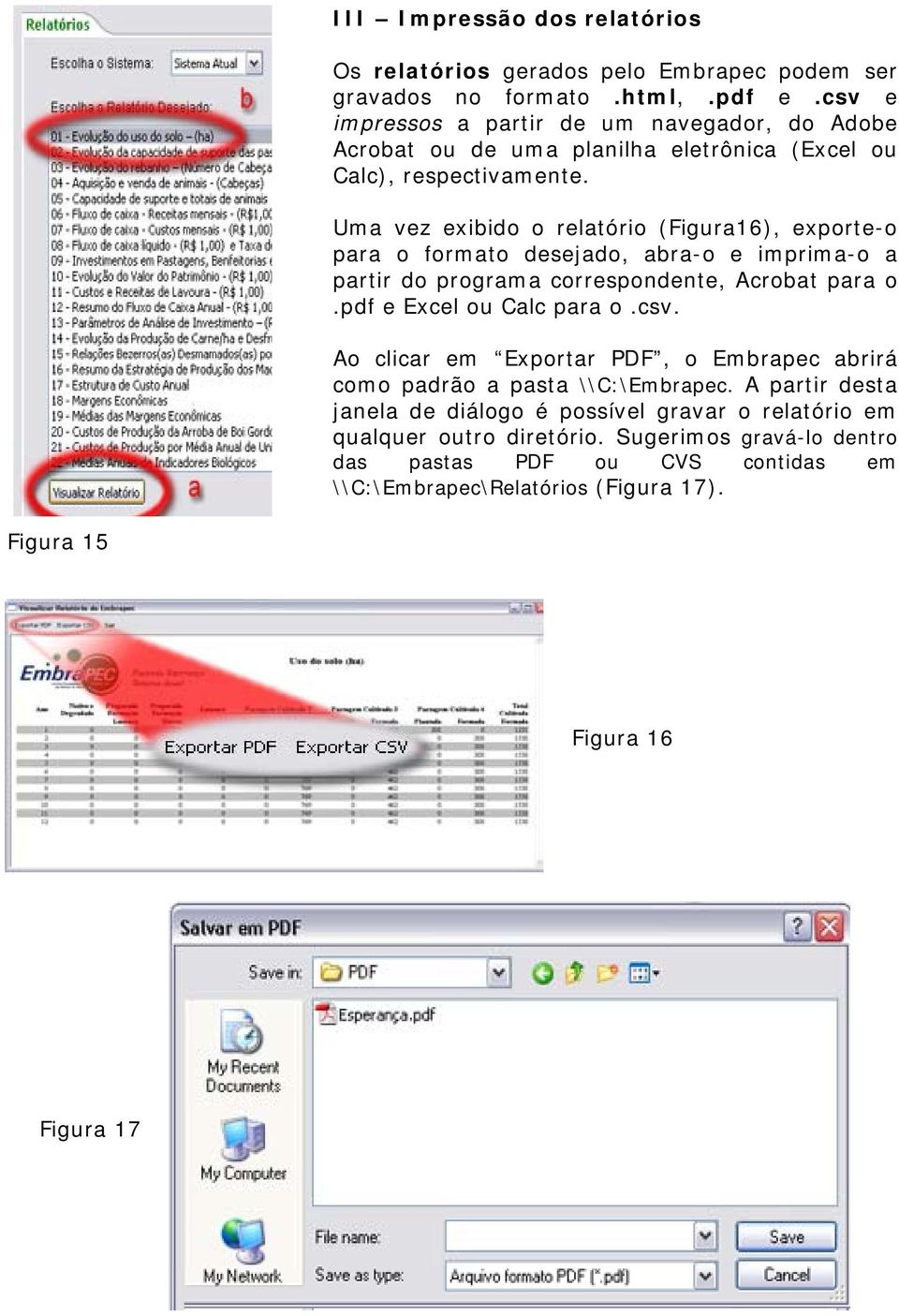 Uma vez exibido o relatório (Figura16), exporte-o para o formato desejado, abra-o e imprima-o a partir do programa correspondente, Acrobat para o.pdf e Excel ou Calc para o.csv.