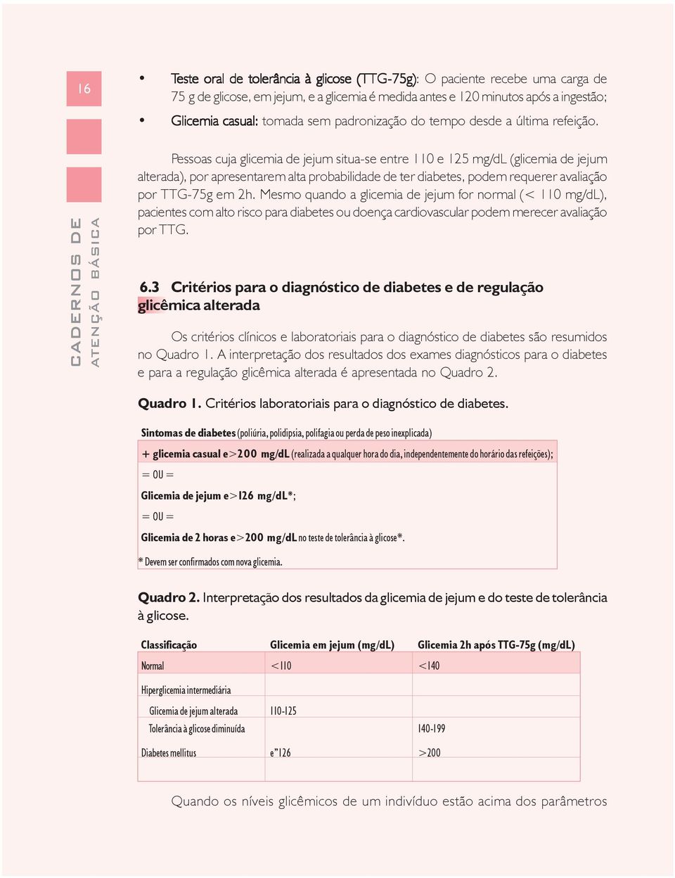 Pessoas cuja glicemia de jejum situa-se entre 110 e 125 mg/dl (glicemia de jejum alterada), por apresentarem alta probabilidade de ter diabetes, podem requerer avaliação por TTG-75g em 2h.