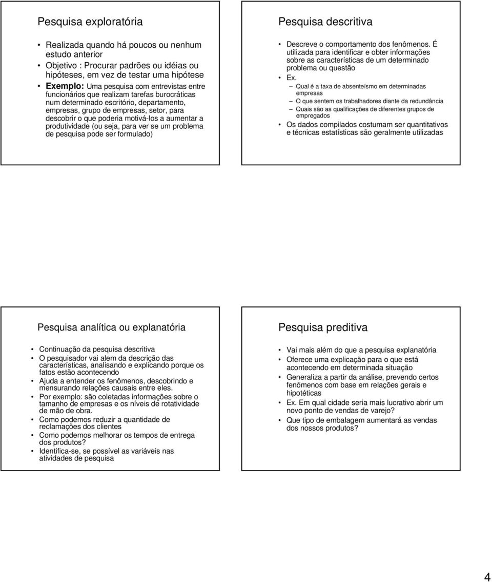 (ou seja, para ver se um problema de pesquisa pode ser formulado) Pesquisa descritiva Descreve o comportamento dos fenômenos.