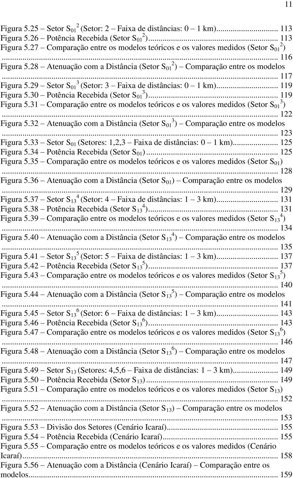 30 Potência Recebida (Setor S 01 3 )... 119 Figura 5.31 Comparação entre os modelos teóricos e os valores medidos (Setor S 01 3 )... 122 Figura 5.