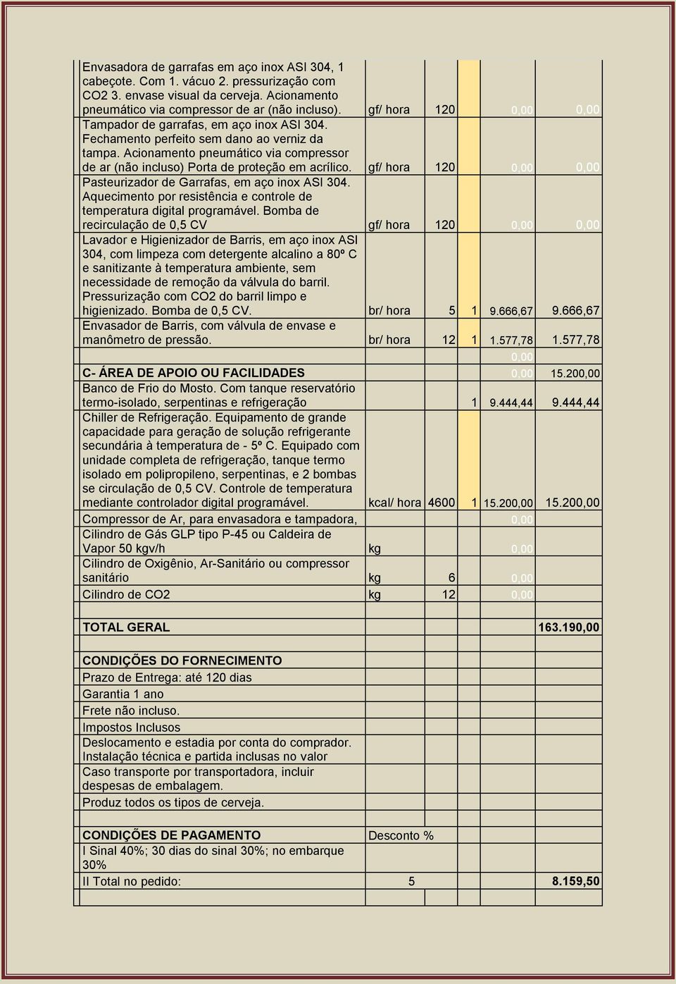 Acionamento pneumático via compressor de ar (não incluso) Porta de proteção em acrílico. gf/ hora 120 0,00 0,00 Pasteurizador de Garrafas, em aço inox ASI 304.