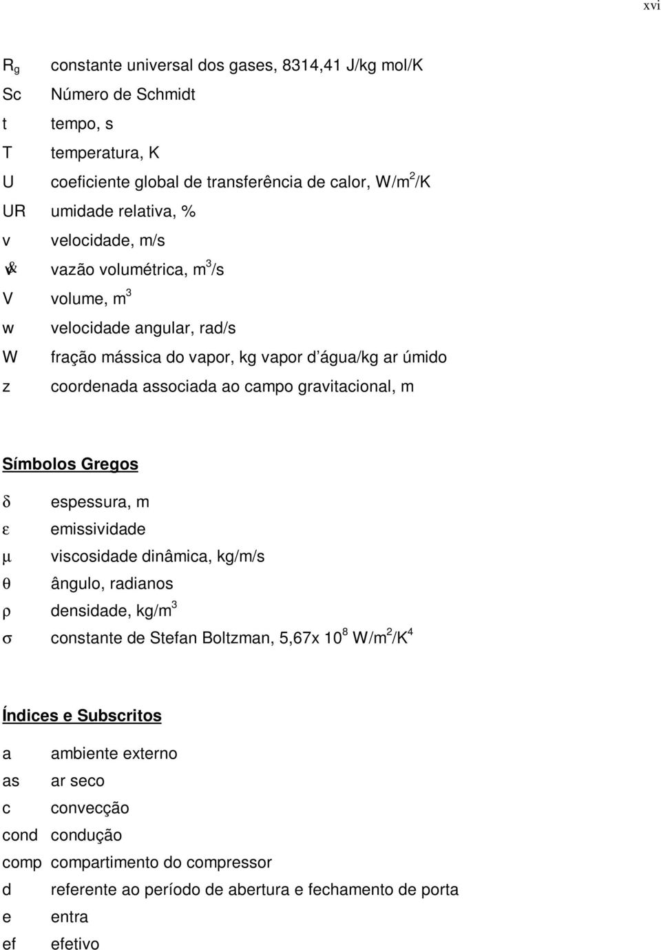 campo gravitacional, m Símbolos Gregos δ espessura, m ε emissividade µ viscosidade dinâmica, kg/m/s θ ângulo, radianos ρ densidade, kg/m 3 σ constante de Stefan Boltzman, 5,67x 1 8