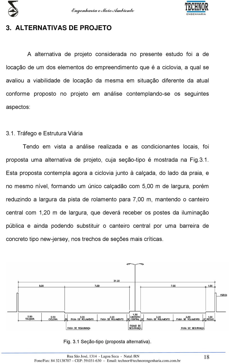 Tráfego e Estrutura Viária Tendo em vista a análise realizada e as condicionantes locais, foi proposta uma alternativa de projeto, cuja seção-tipo é mostrada na Fig.3.1.