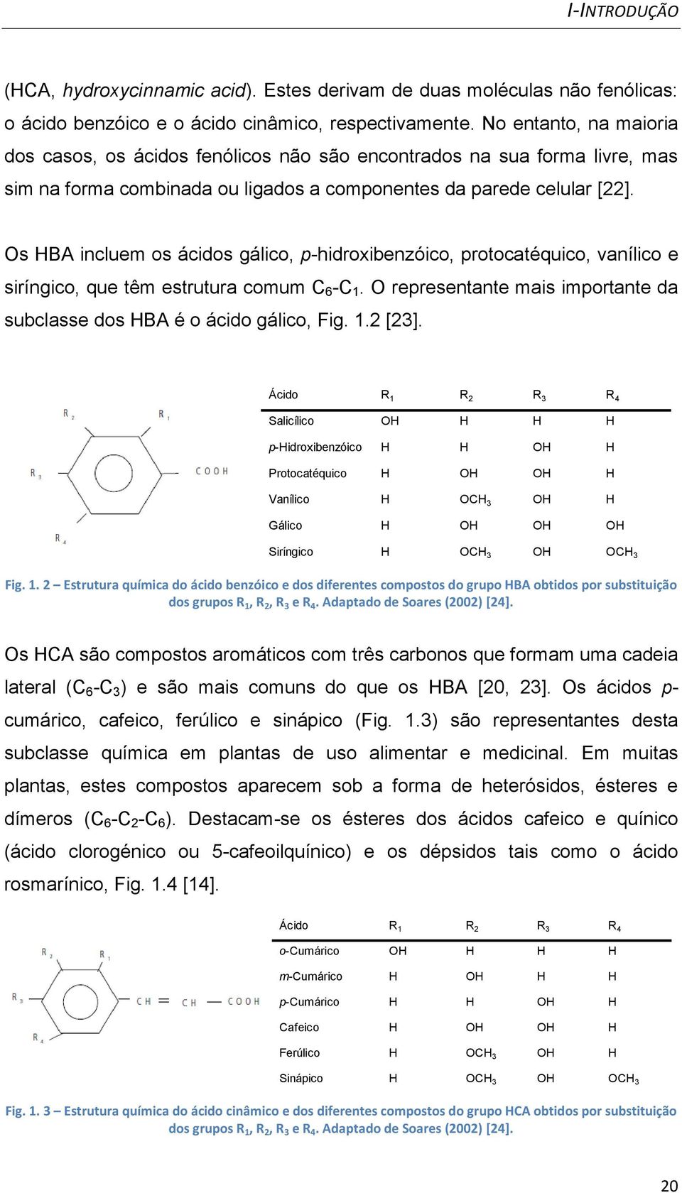 Os HBA incluem os ácidos gálico, p-hidroxibenzóico, protocatéquico, vanílico e siríngico, que têm estrutura comum C 6 -C 1. O representante mais importante da subclasse dos HBA é o ácido gálico, Fig.