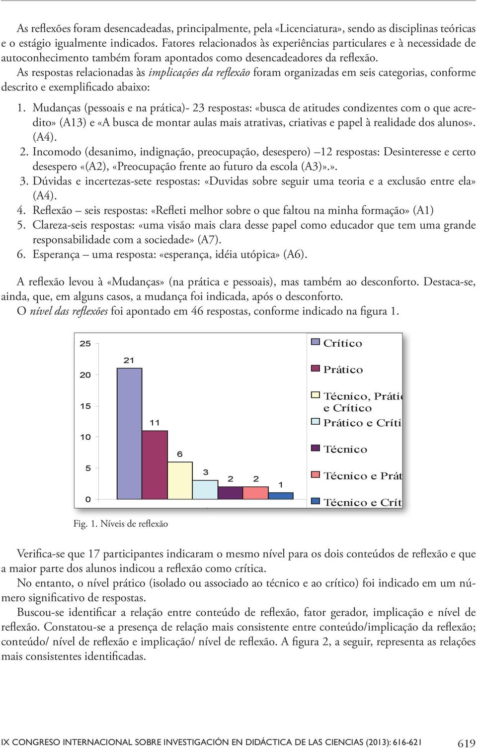 As respostas relacionadas às implicações da reflexão foram organizadas em seis categorias, conforme descrito e exemplificado abaixo: 1.