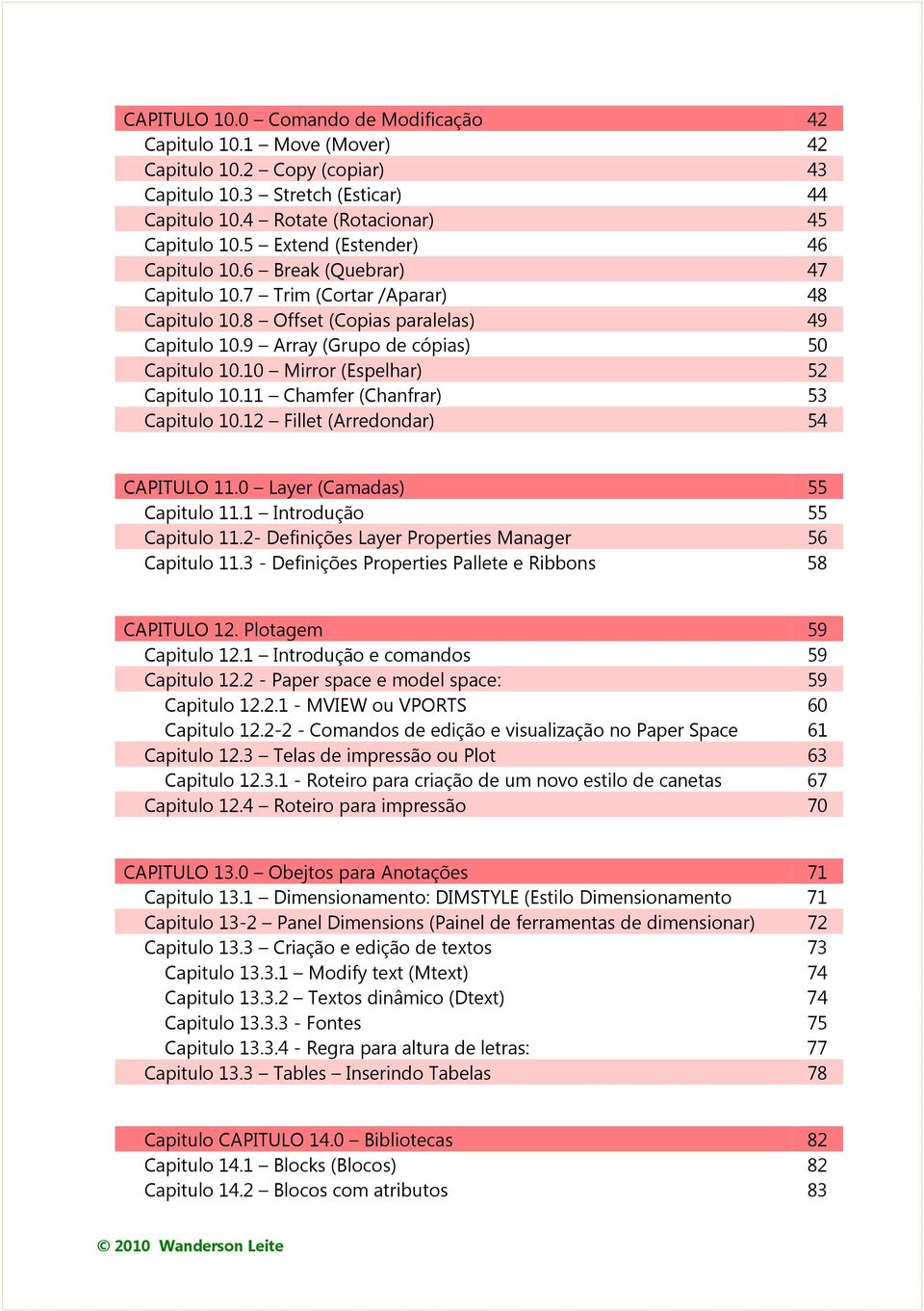 10 Mirror (Espelhar) 52 Capitulo 10.11 Chamfer (Chanfrar) 53 Capitulo 10.12 Fillet (Arredondar) 54 CAPITULO 11.0 Layer (Camadas) 55 Capitulo 11.1 Introdução 55 Capitulo 11.