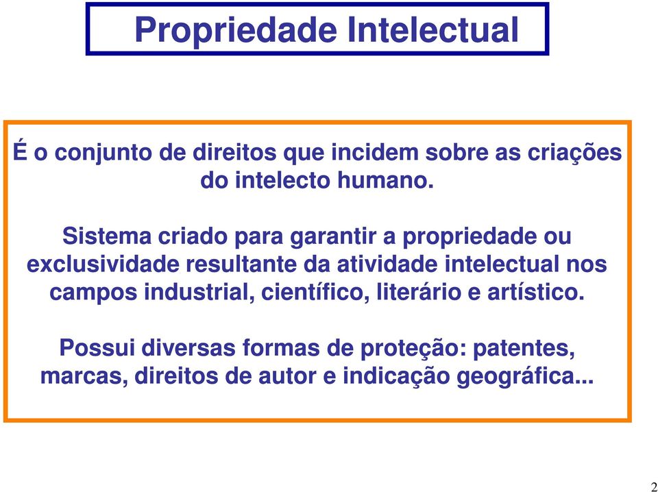 Sistema criado para garantir a propriedade ou exclusividade resultante da atividade