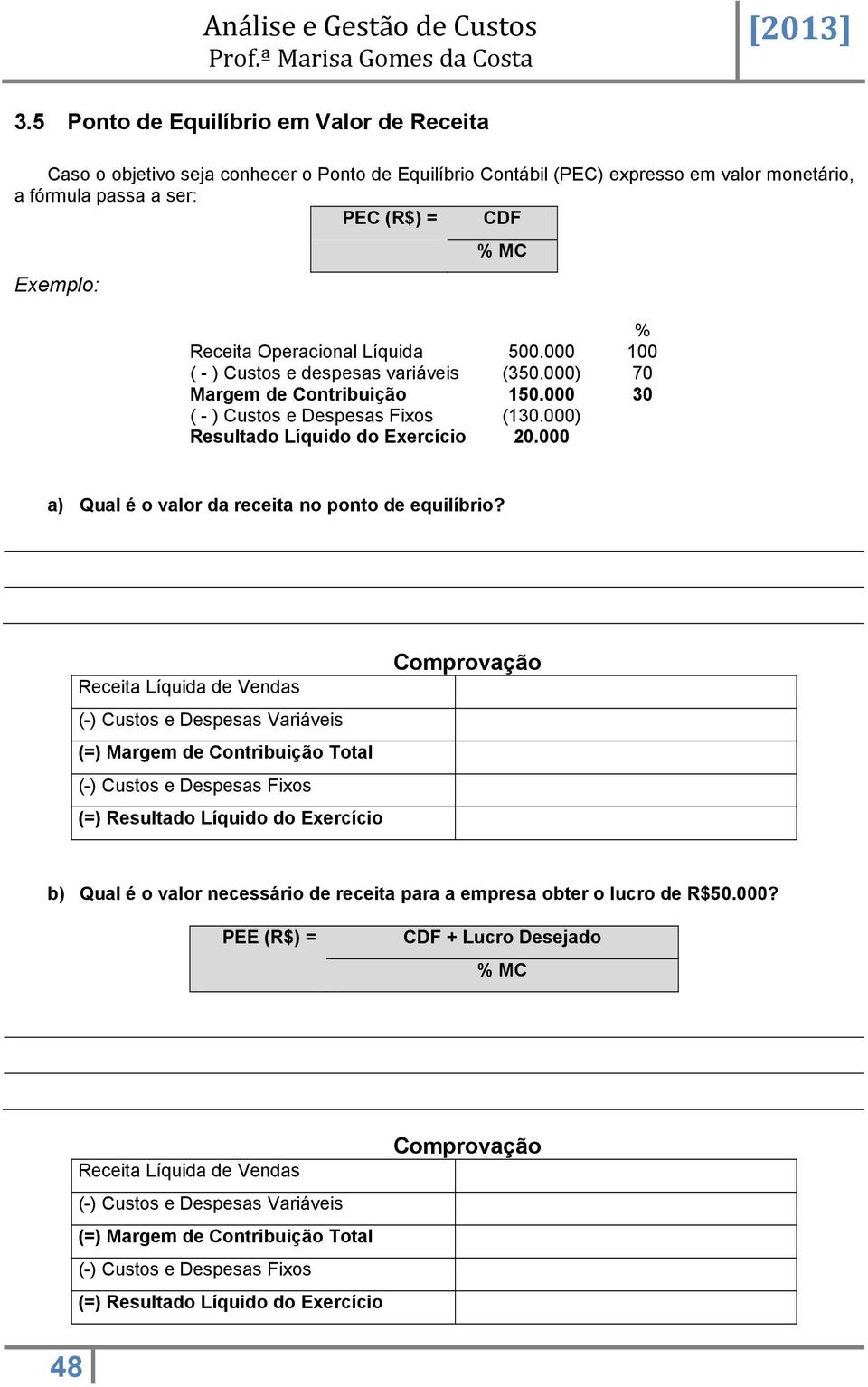 000 a) Qual é o valor da receita no ponto de equilíbrio?