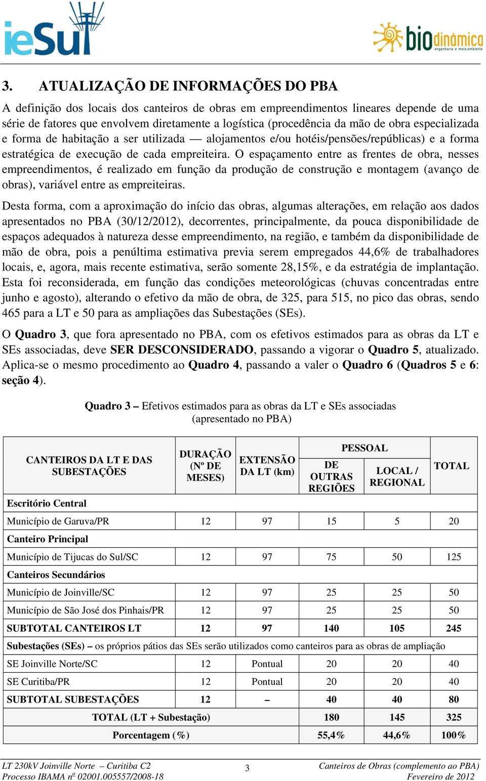 O espaçamento entre as frentes de obra, nesses empreendimentos, é realizado em função da produção de construção e montagem (avanço de obras), variável entre as empreiteiras.