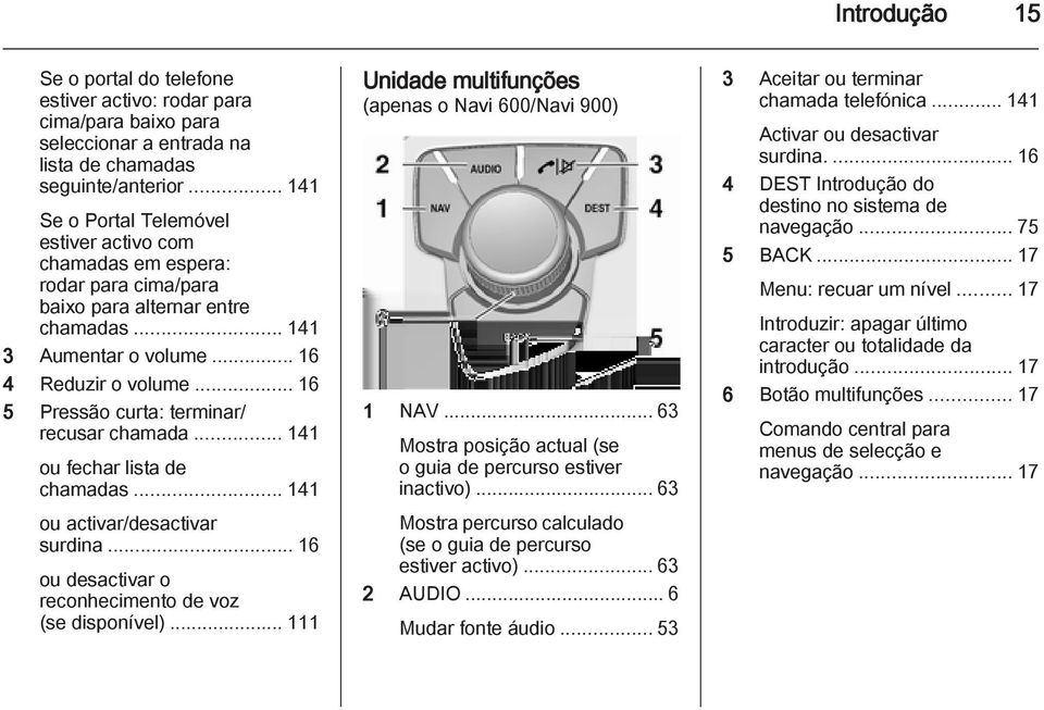 .. 16 5 Pressão curta: terminar/ recusar chamada... 141 ou fechar lista de chamadas... 141 ou activar/desactivar surdina... 16 ou desactivar o reconhecimento de voz (se disponível).