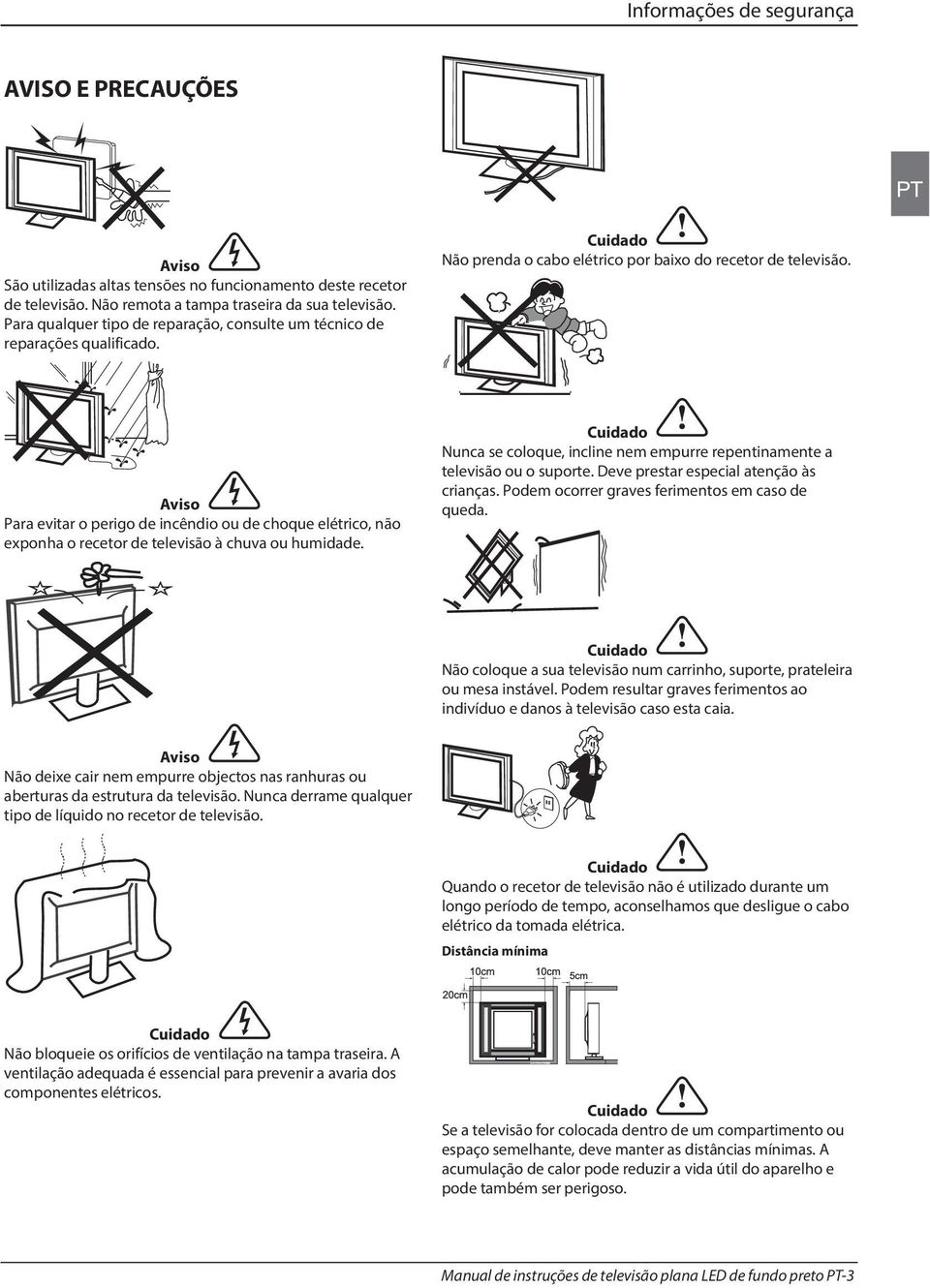 Aviso Para evitar o perigo de incêndio ou de choque elétrico, não exponha o recetor de televisão à chuva ou humidade.