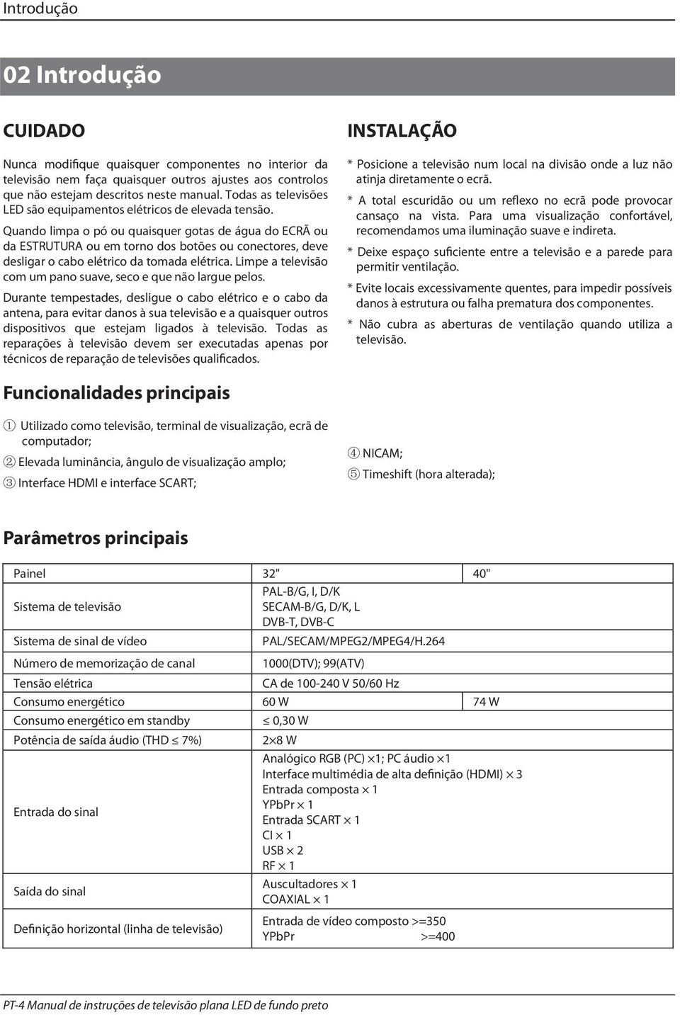 Quando limpa o pó ou quaisquer gotas de água do ECRÃ ou da ESTRUTURA ou em torno dos botões ou conectores, deve desligar o cabo elétrico da tomada elétrica.