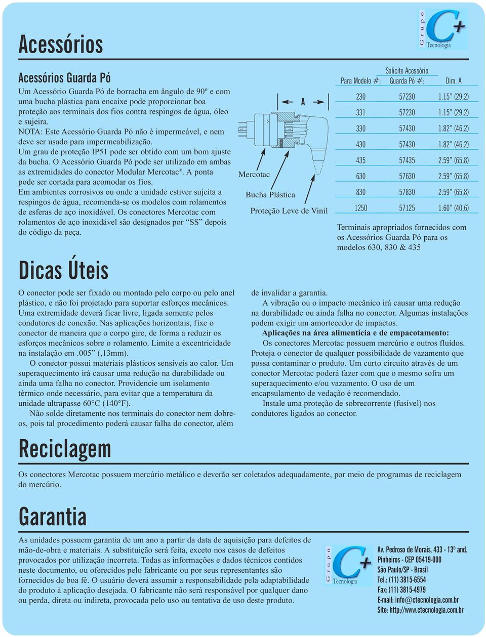 O Acessório Guarda Pó pode ser utilizado em ambas as extremidades do conector Modular Mercotac. A ponta pode ser cortada para acomodar os fios.