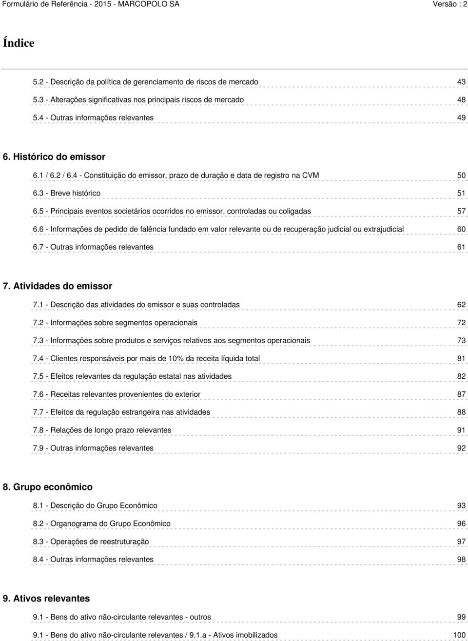 5 - Principais eventos societários ocorridos no emissor, controladas ou coligadas 57 6.