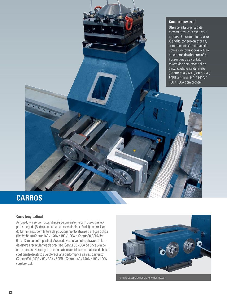 Possui guias de contato revestidas com material de baixo coeficiente de atrito (Centur 60A / 60B / 80 / 80A / 80BB e Centur 140 / 140A / 180 / 180A com bronze).