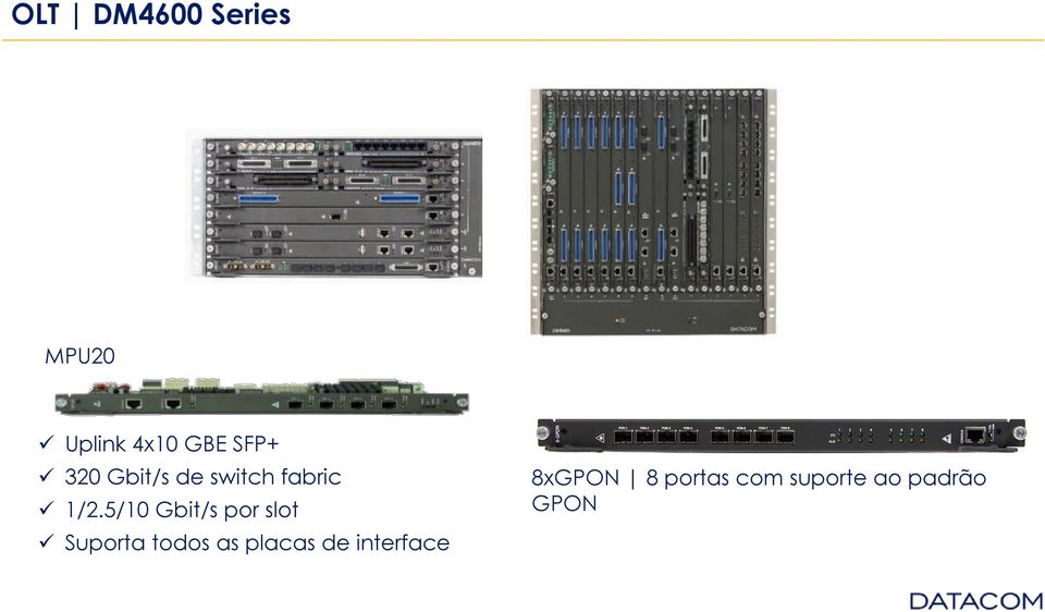 5/10 Gbit/s por slot Suporta todos as placas