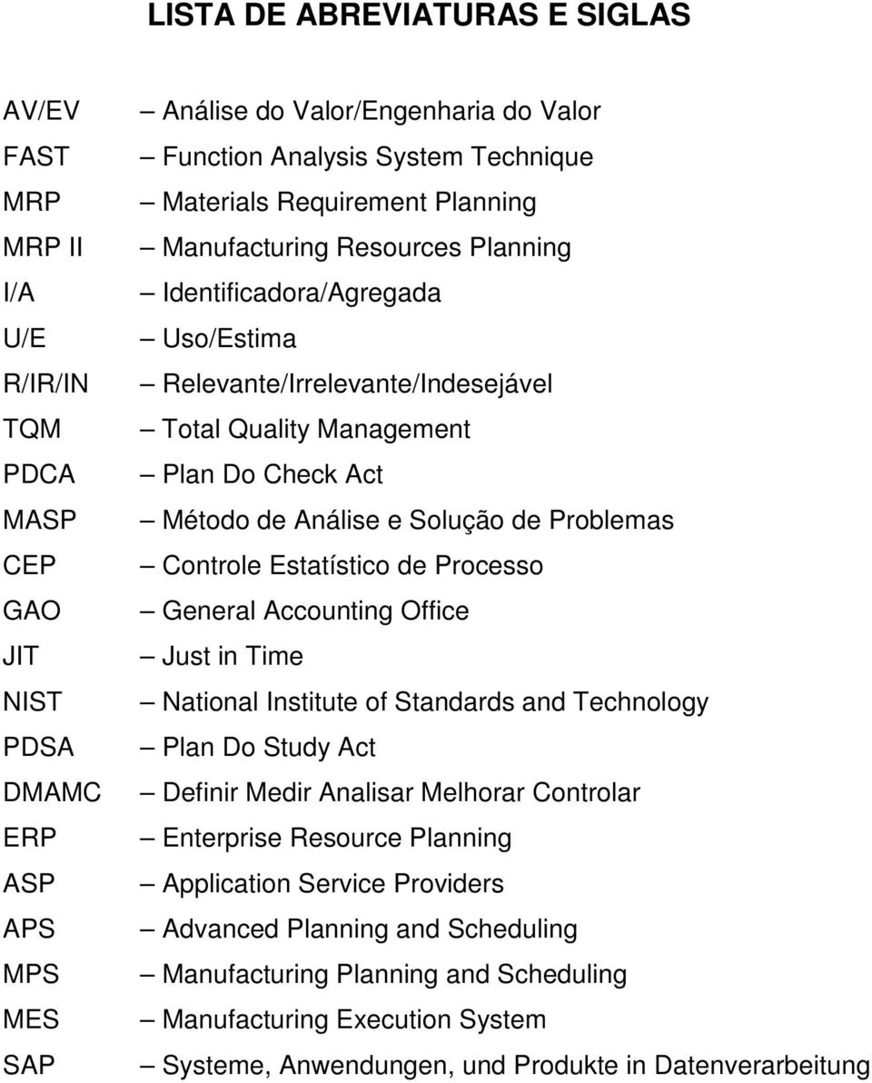 Análise e Solução de Problemas Controle Estatístico de Processo General Accounting Office Just in Time National Institute of Standards and Technology Plan Do Study Act Definir Medir Analisar Melhorar