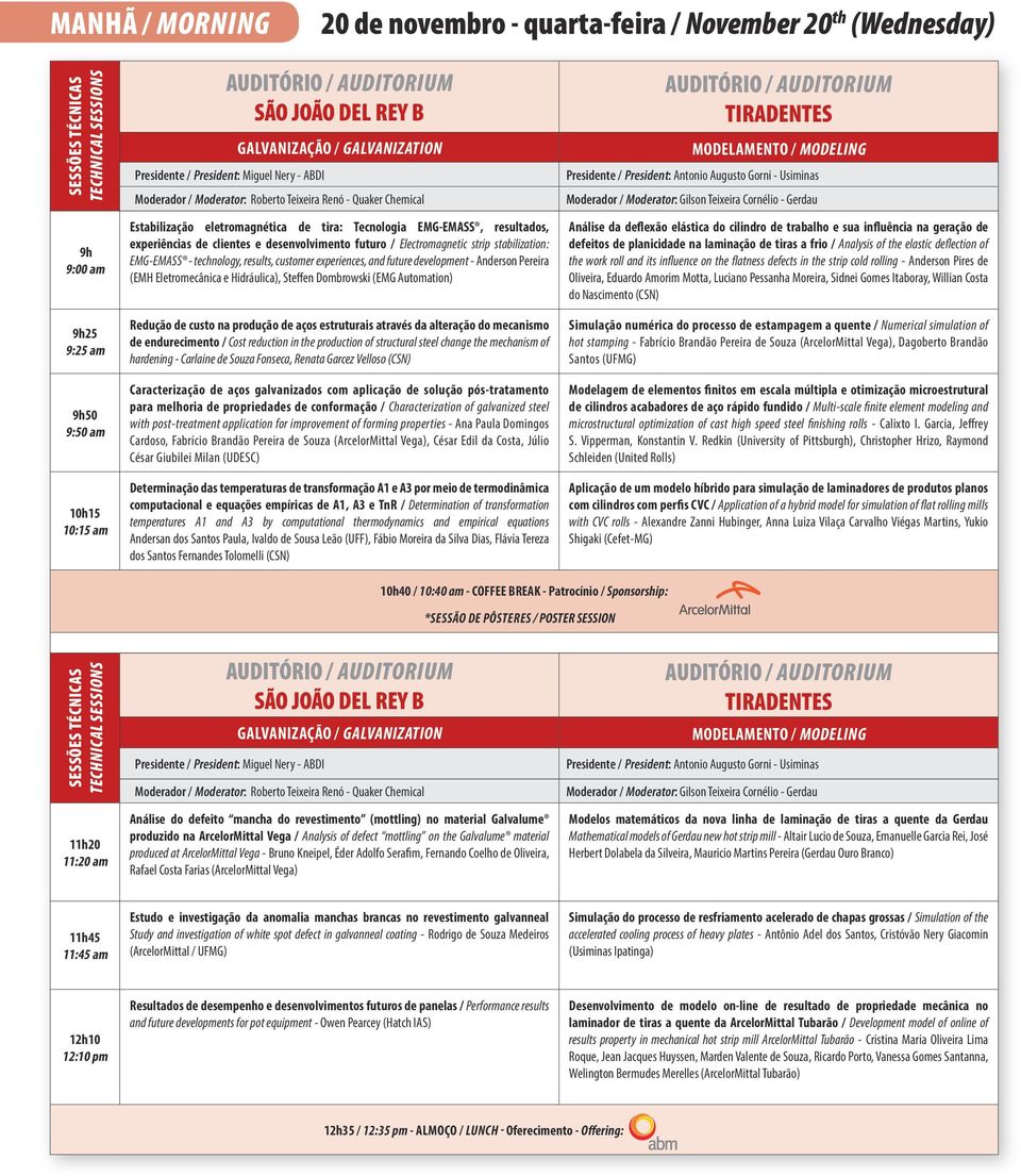 technology, results, customer experiences, and future development - Anderson Pereira (EMH Eletromecânica e Hidráulica), Steffen Dombrowski (EMG Automation) MODELAMENTO / MODELING Presidente /