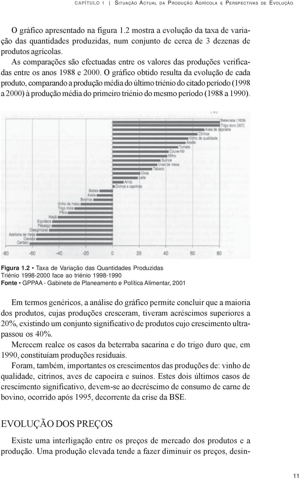 As comparações são efectuadas entre os valores das produções verificadas entre os anos 1988 e 2000.