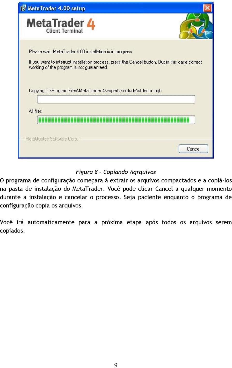 Você pode clicar Cancel a qualquer momento durante a instalação e cancelar o processo.