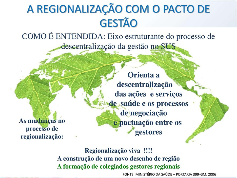 saúde e os processos de negociação e pactuação entre os gestores Regionalização viva!