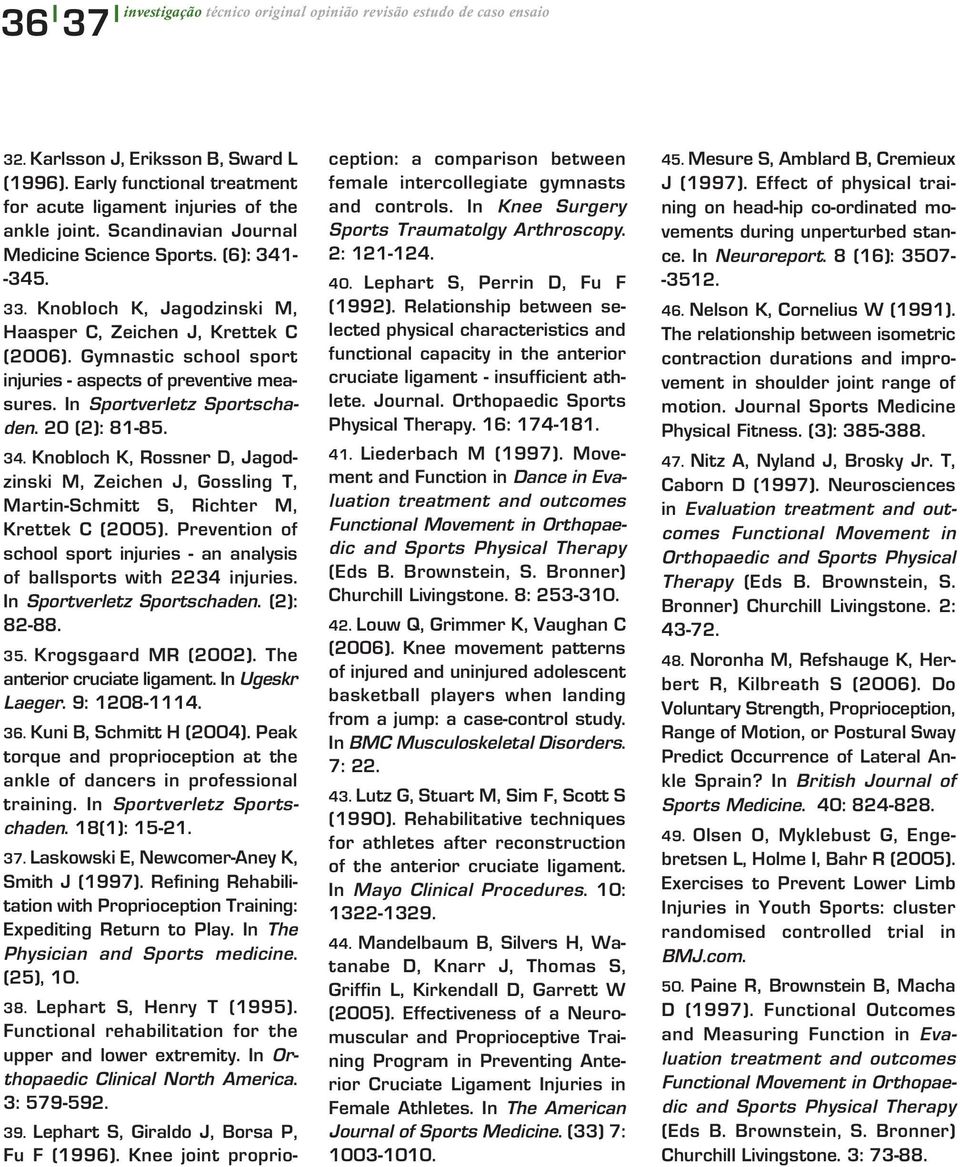 In Sportverletz Sportschaden. 20 (2): 81-85. 34. Knobloch K, Rossner D, Jagodzinski M, Zeichen J, Gossling T, Martin-Schmitt S, Richter M, Krettek C (2005).