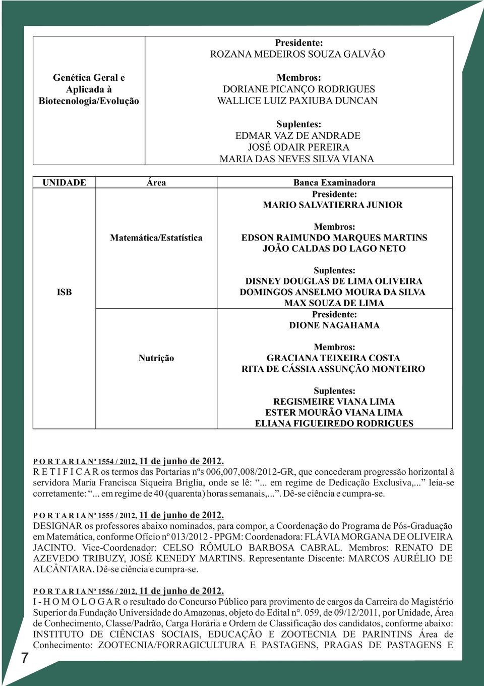 Suplentes: DISNEY DOUGLAS DE LIMA OLIVEIRA DOMINGOS ANSELMO MOURA DA SILVA MAX SOUZA DE LIMA Presidente: DIONE NAGAHAMA Nutrição Membros: GRACIANA TEIXEIRA COSTA RITA DE CÁSSIA ASSUNÇÃO MONTEIRO