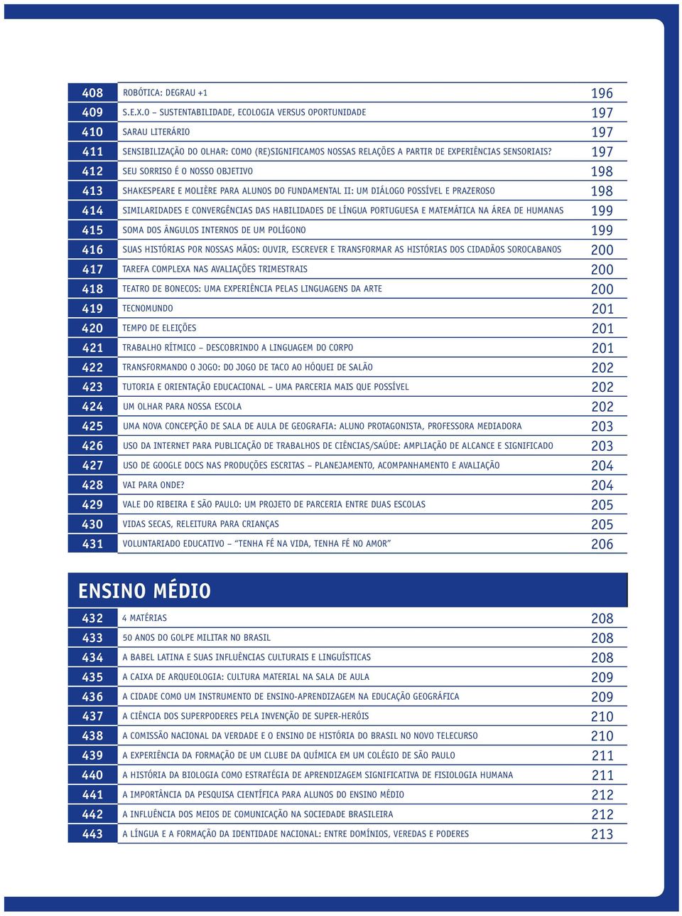 197 412 Seu Sorriso é o nosso Objetivo 198 413 Shakespeare e Molière para alunos do Fundamental II: um diálogo possível e prazeroso 198 414 Similaridades e Convergências das habilidades de Língua