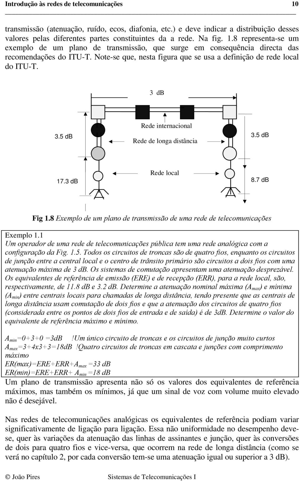 8 Exemplo de um plano de transmissão de uma rede de telecomunicações Exemplo 1.1 Um operador de uma rede de telecomunicações pública tem uma rede analógica com a configuração da Fig. 1.5.