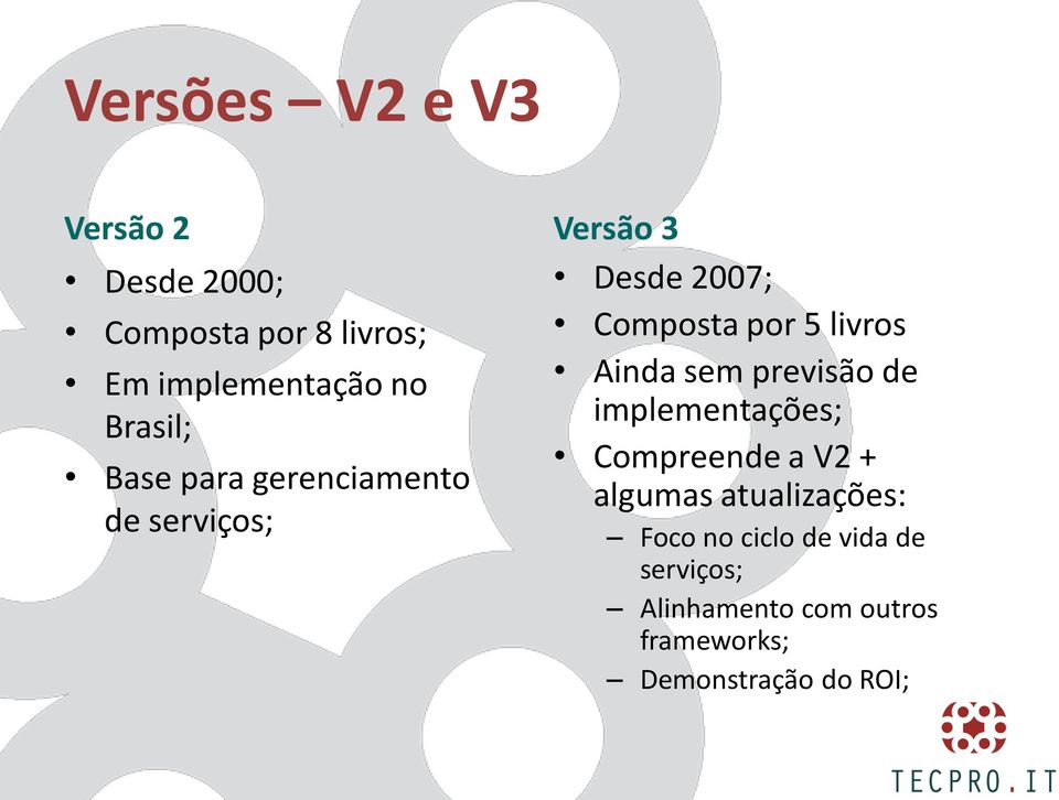 livros Ainda sem previsão de implementações; Compreende a V2 + algumas