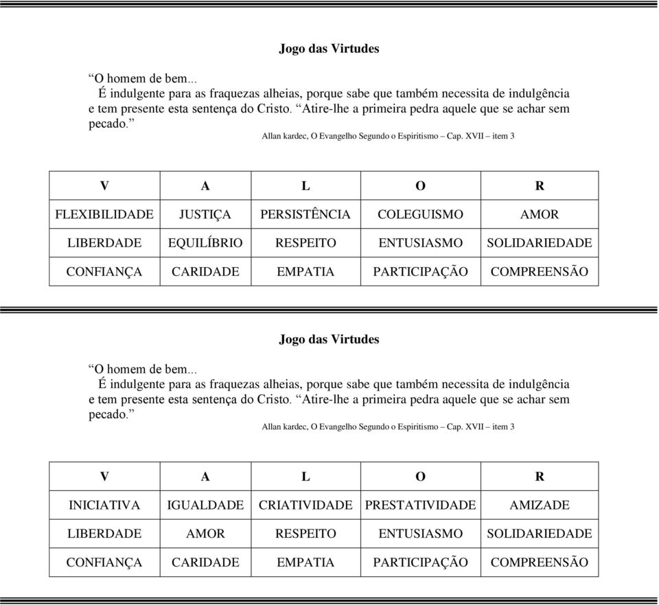 SOLIDARIEDADE Jogo das Virtudes INICIATIVA IGUALDADE