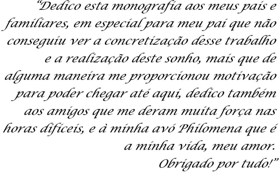 proporcionou motivação para poder chegar até aqui, dedico também aos amigos que me deram muita