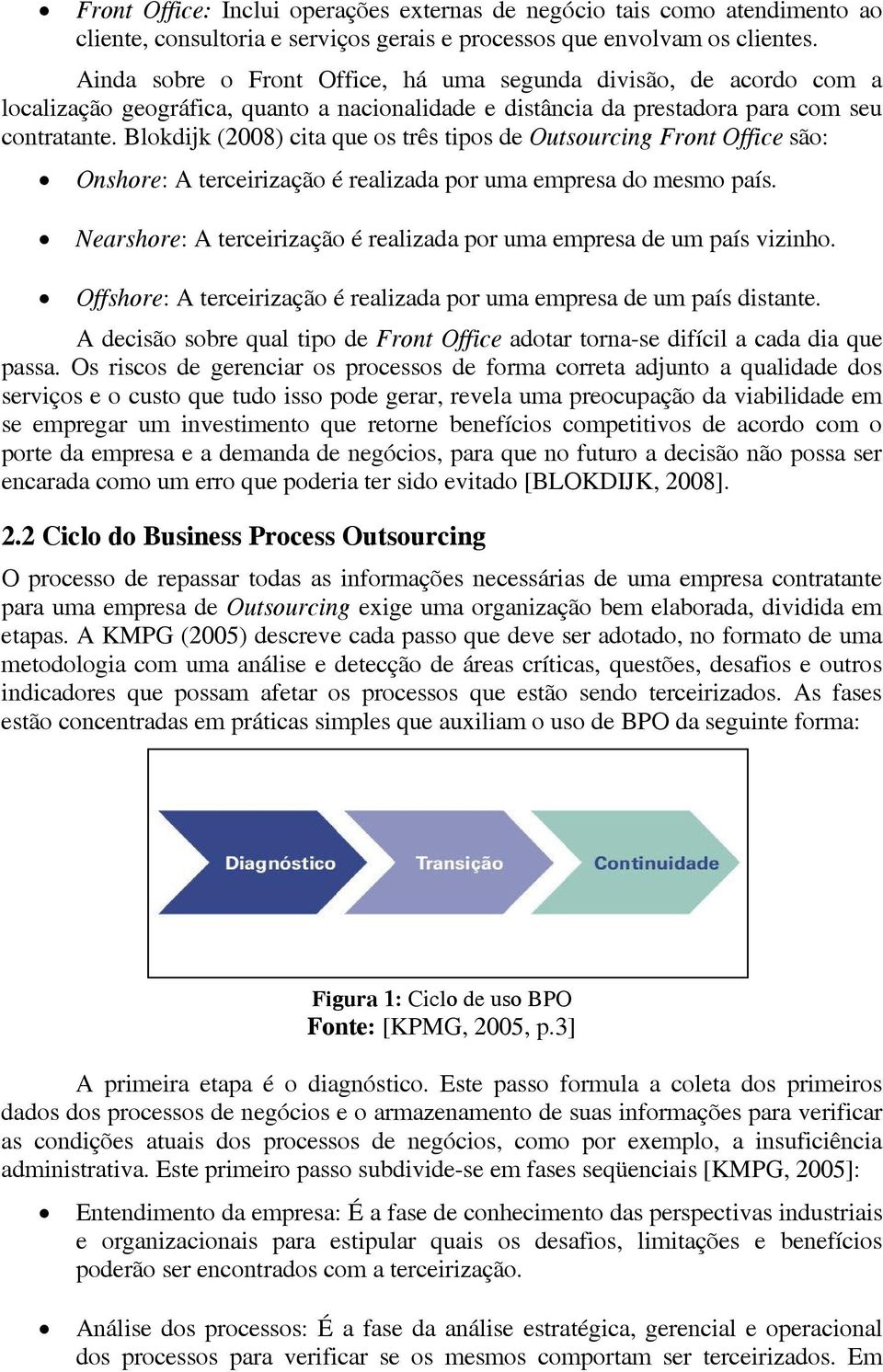 Blokdijk (2008) cita que os três tipos de Outsourcing Front Office são: Onshore: A terceirização é realizada por uma empresa do mesmo país.