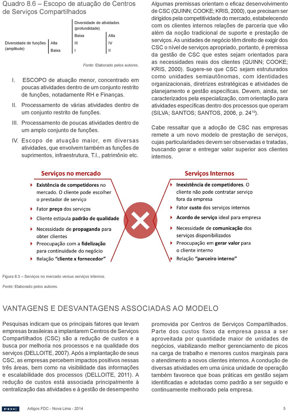 I. ESCOPO de atuação menor, concentrado em poucas atividades dentro de um conjunto restrito de funções, notadamente RH e Finanças. II.