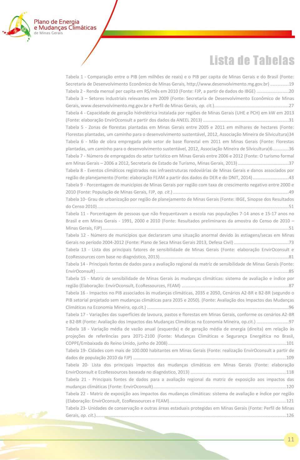 ..20 Tabela 3 Setores industriais relevantes em 2009 (Fonte: Secretaria de Desenvolvimento Econômico de Minas Gerais, www.desenvolvimento.mg.gov.br e Perfil de Minas Gerais, op. cit.).