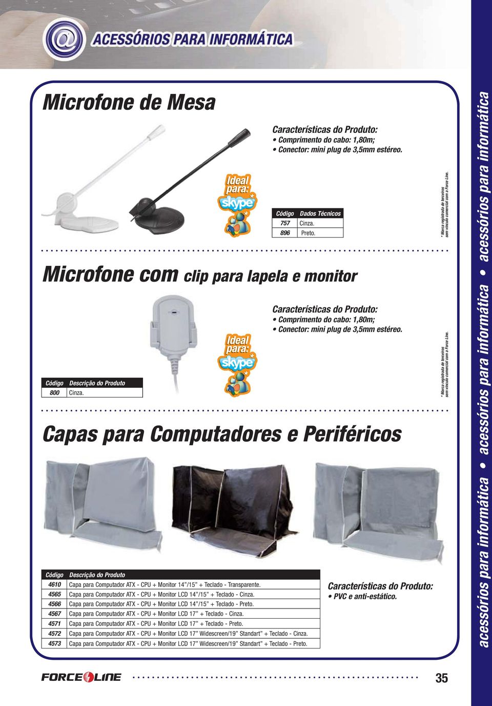 4566 Capa para Computador ATX - CPU + Monitor LCD 14 /15 + Teclado - Preto. 4567 Capa para Computador ATX - CPU + Monitor LCD 17 + Teclado - Cinza.