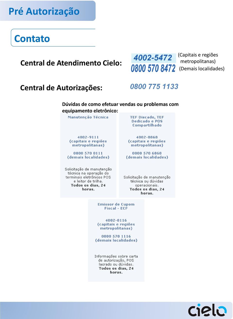 Central de Autorizações: 0800 775 1133 Dúvidas de