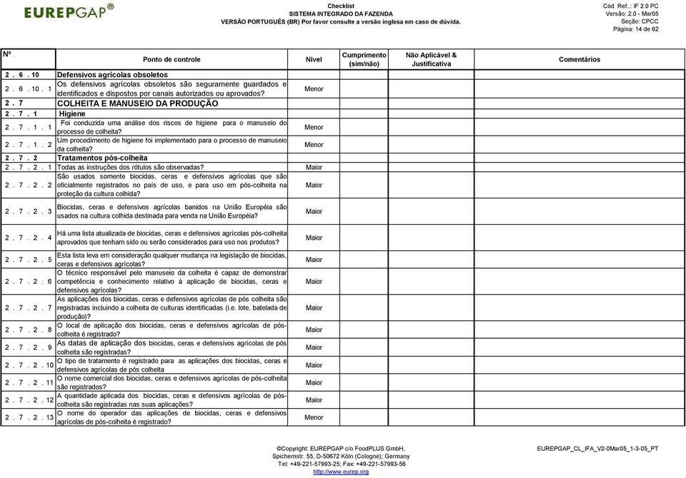 2. 7. 2 Tratamentos pós-colheita 2. 7. 2. 1 Todas as instruções dos rótulos são observadas? São usados somente biocidas, ceras e defensivos agrícolas que são 2. 7. 2. 2 oficialmente registrados no país de uso, e para uso em pós-colheita na proteção da cultura colhida?