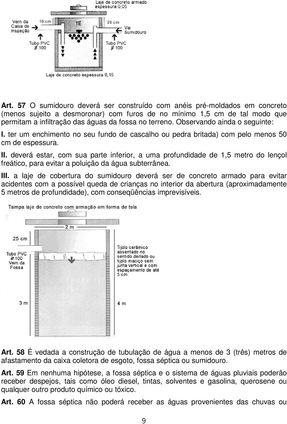 deverá estar, com sua parte inferior, a uma profundidade de 1,5 metro do lençol freático, para evitar a poluição da água subterrânea. III.