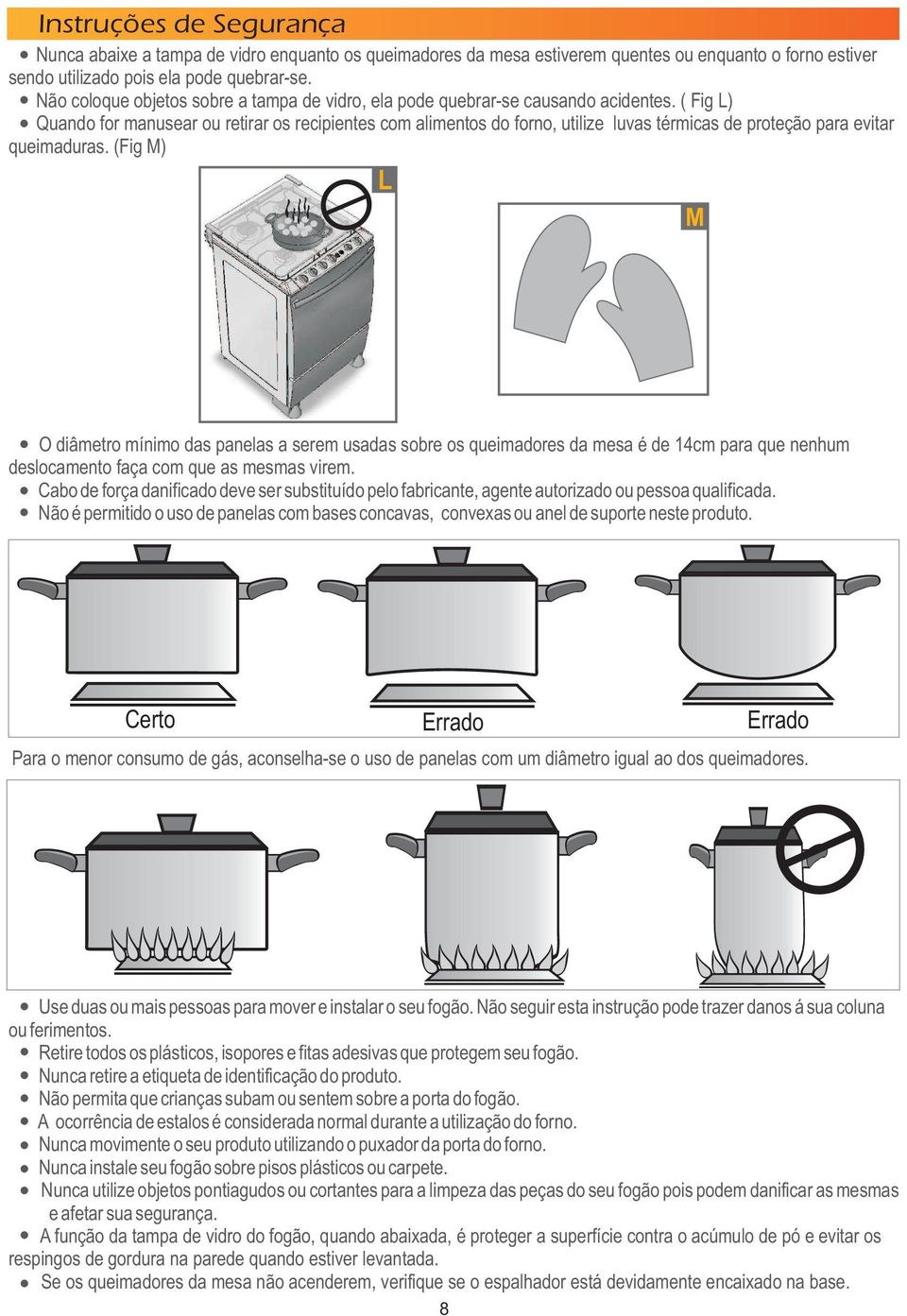 ( Fig L) Quando for manusear ou retirar os recipientes com alimentos do forno, utilize luvas térmicas de proteção para evitar queimaduras.