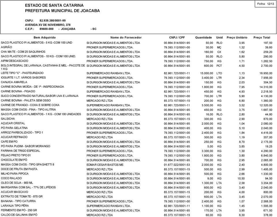 VÁRIOS SABORES CANJICA AMARELA CARNE BOVINA MOÍDA - DE 1ª - INSPECIONADA CARNE BOVINA - FIGADO SUCO CONCENTRADO NATURAL/SABOR UVA E LARANJA CARNE BOVINA - PALETA SEM OSSO CARNE DE FRANGO - COXA E