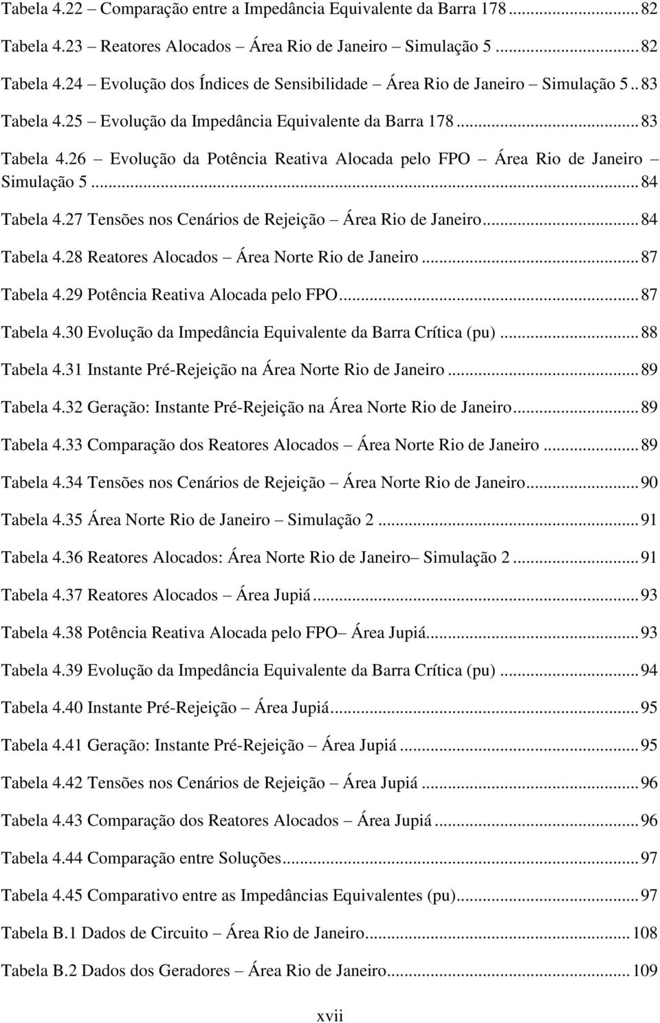 27 Tensões nos Cenários de Rejeição Área Rio de Janeiro... 84 Tabela 4.28 Reatores Alocados Área Norte Rio de Janeiro... 87 Tabela 4.29 Potência Reativa Alocada pelo FPO... 87 Tabela 4.30 Evolução da Impedância Equivalente da Barra Crítica (pu).