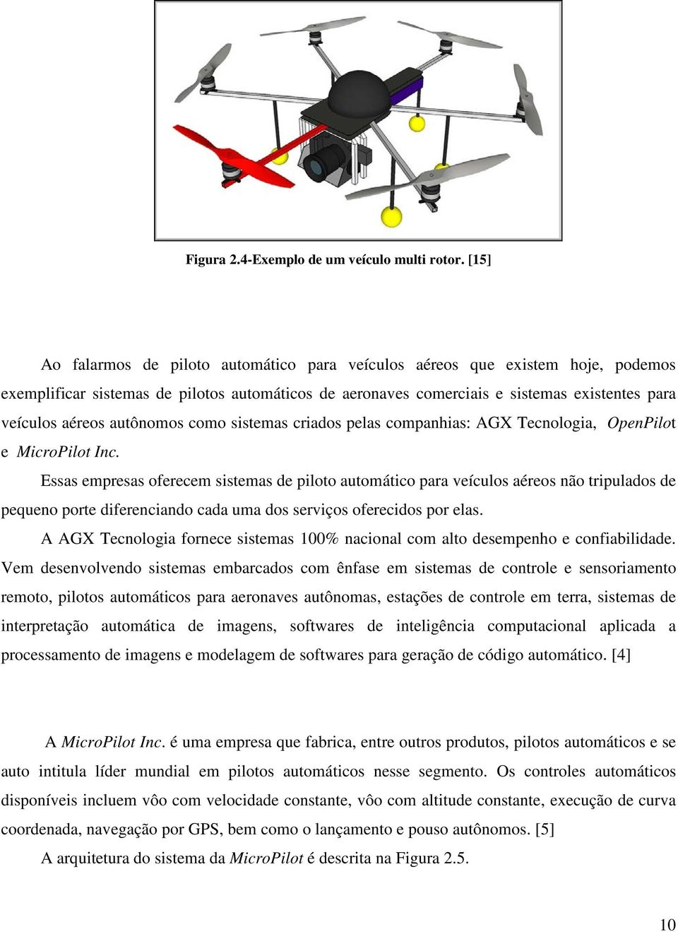 autônomos como sistemas criados pelas companhias: AGX Tecnologia, OpenPilot e MicroPilot Inc.