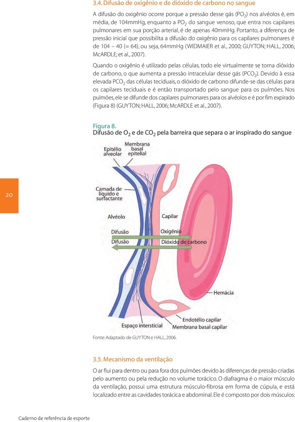 Portanto, a diferença de pressão inicial que possibilita a difusão do oxigênio para os capilares pulmonares é de 104 40 (= 64), ou seja, 64mmHg (WIDMAIER et al.