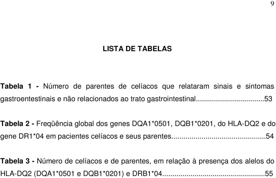 ..53 Tabela 2 - Freqüência global dos genes DQA1*0501, DQB1*0201, do HLA-DQ2 e do gene DR1*04 em