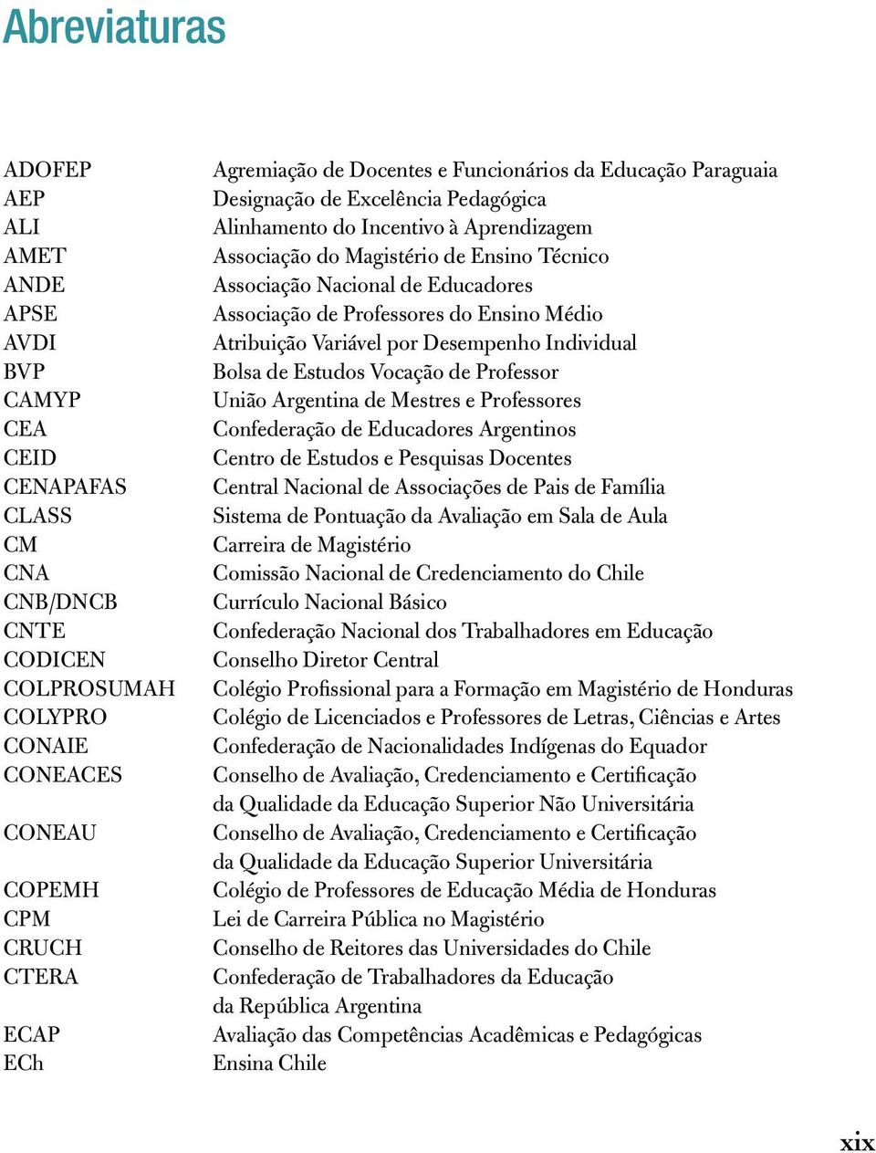 Educadores Associação de Professores do Ensino Médio Atribuição Variável por Desempenho Individual Bolsa de Estudos Vocação de Professor União Argentina de Mestres e Professores Confederação de