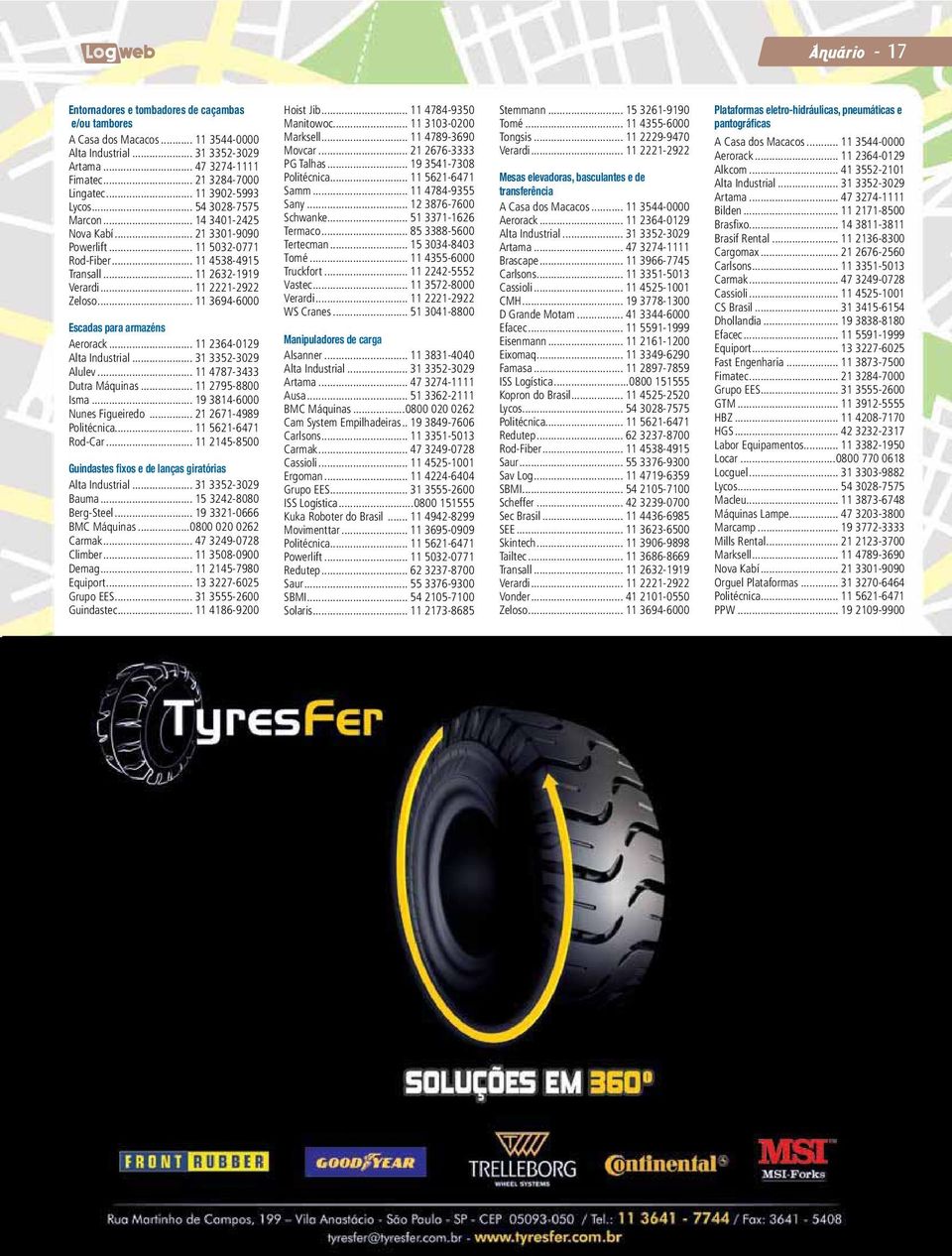 .. 11 3694-6000 Escadas para armazéns Aerorack... 11 2364-0129 Alta Industrial... 31 3352-3029 Alulev... 11 4787-3433 Dutra Máquinas... 11 2795-8800 Isma... 19 3814-6000 Nunes Figueiredo.