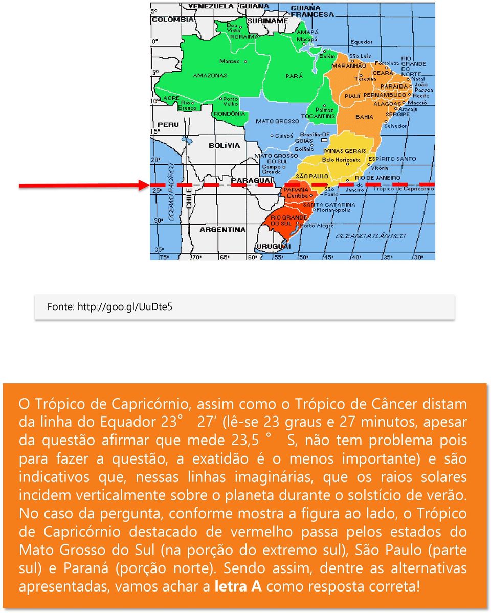 tem problema pois para fazer a questão, a exatidão é o menos importante) e são indicativos que, nessas linhas imaginárias, que os raios solares incidem verticalmente sobre o